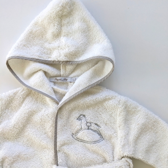 Peacock Alley Plush Bath Robe with Embroidered Rocking Horse and Gray Trim - Picture 3 of 3